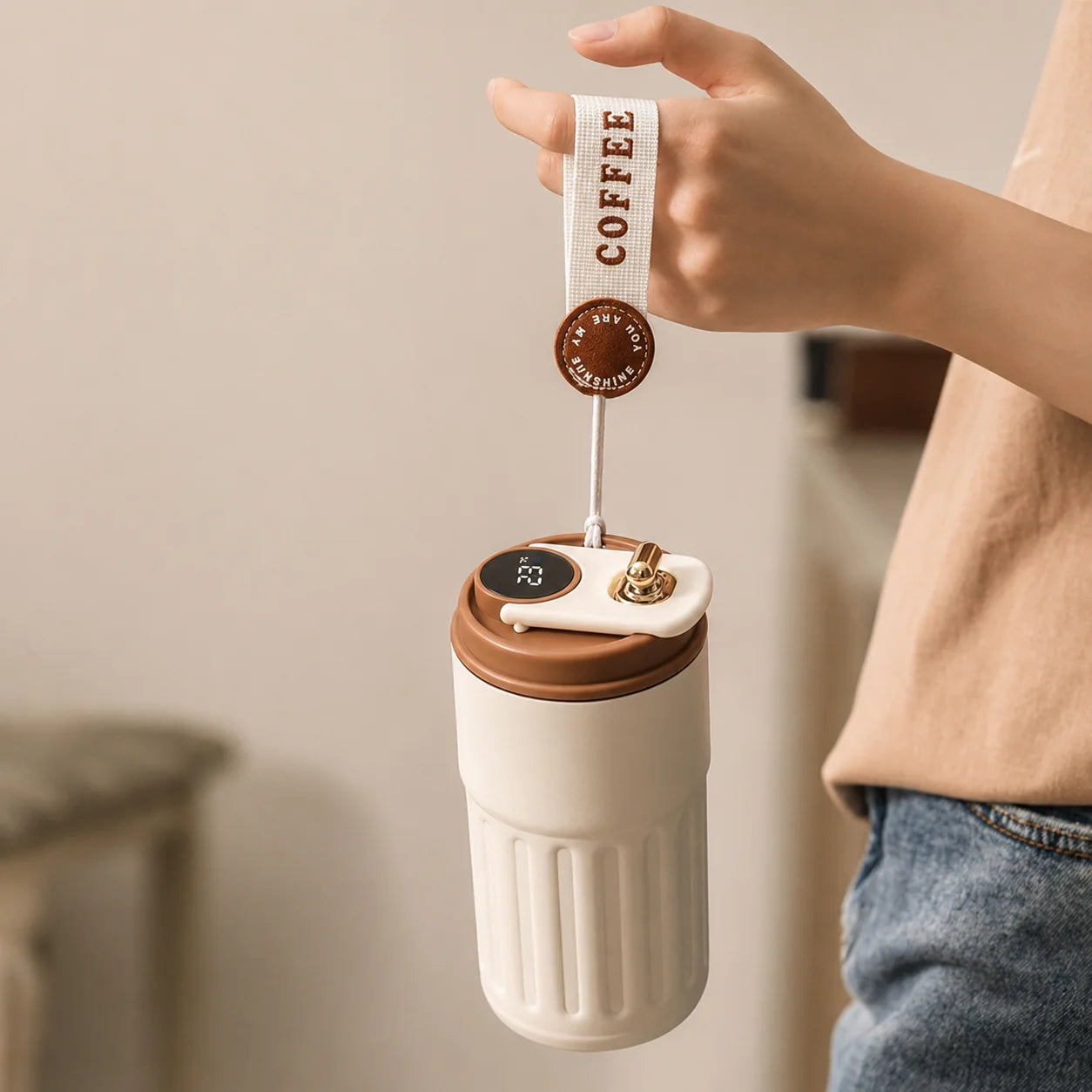 Stainless Steel Insulated Coffee Mug with Smart LED Temperature Display - 400 mL
